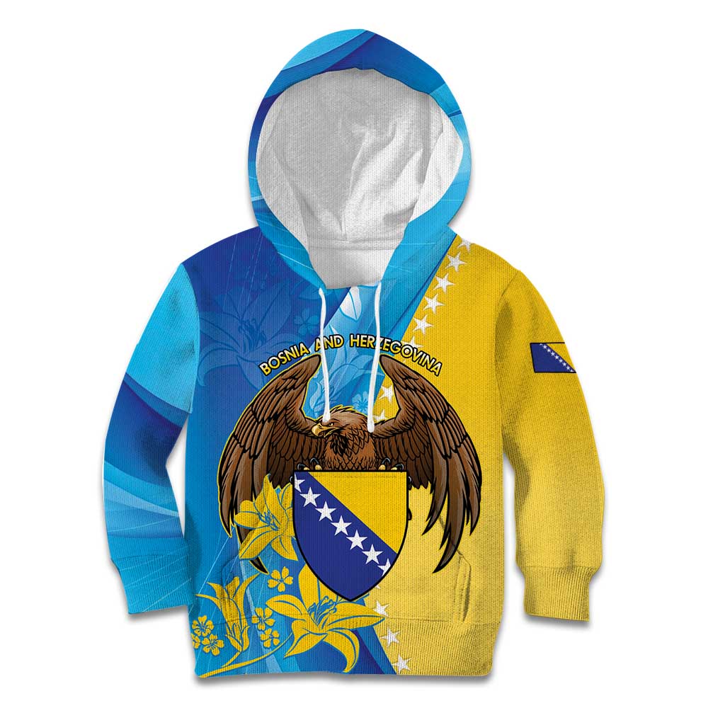 Personalised Bosnia and Herzegovina Independence Day Kid Hoodie Lilium Bosniacum With Eagle Curve Style - Wonder Print Shop