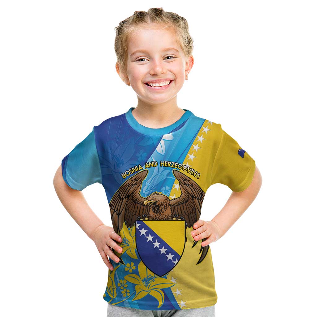 Personalised Bosnia and Herzegovina Independence Day Kid T Shirt Lilium Bosniacum With Eagle Curve Style - Wonder Print Shop