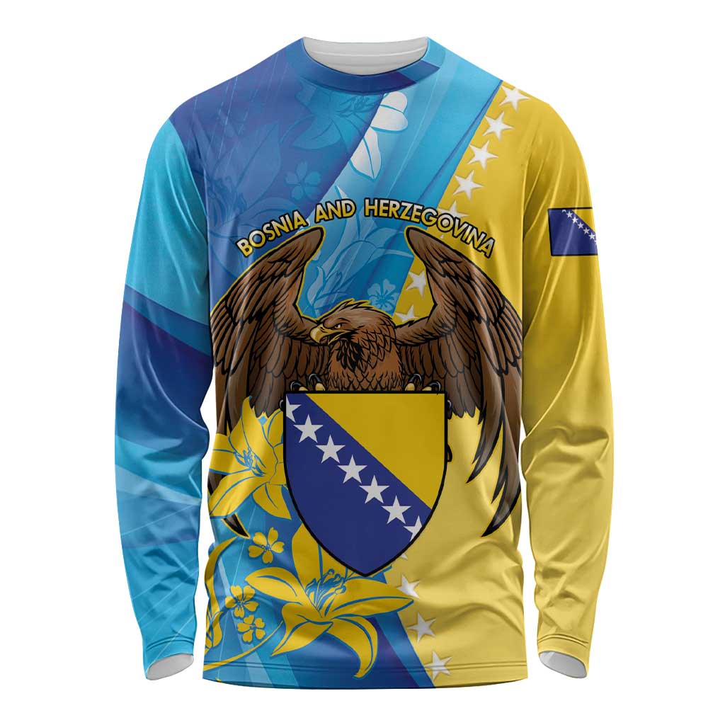 Personalised Bosnia and Herzegovina Independence Day Long Sleeve Shirt Lilium Bosniacum With Eagle Curve Style - Wonder Print Shop