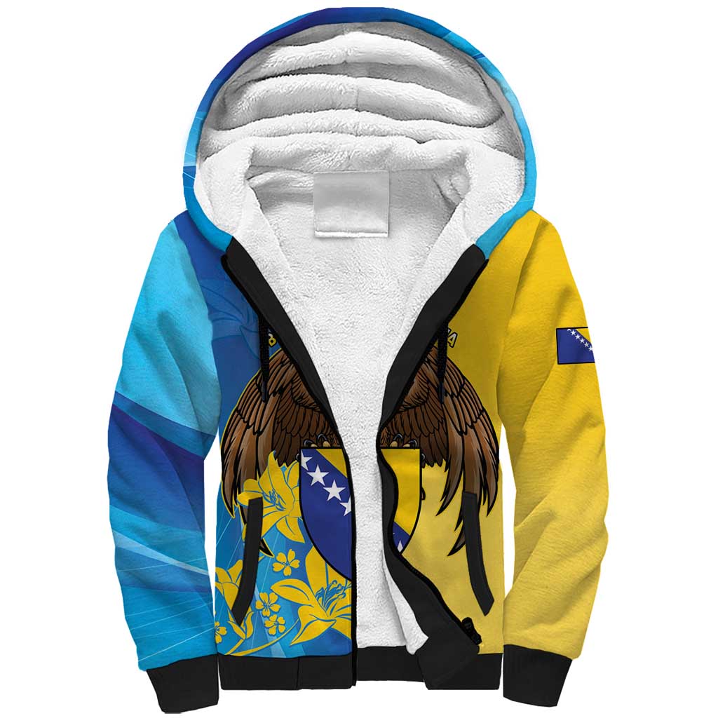 Personalised Bosnia and Herzegovina Independence Day Sherpa Hoodie Lilium Bosniacum With Eagle Curve Style - Wonder Print Shop