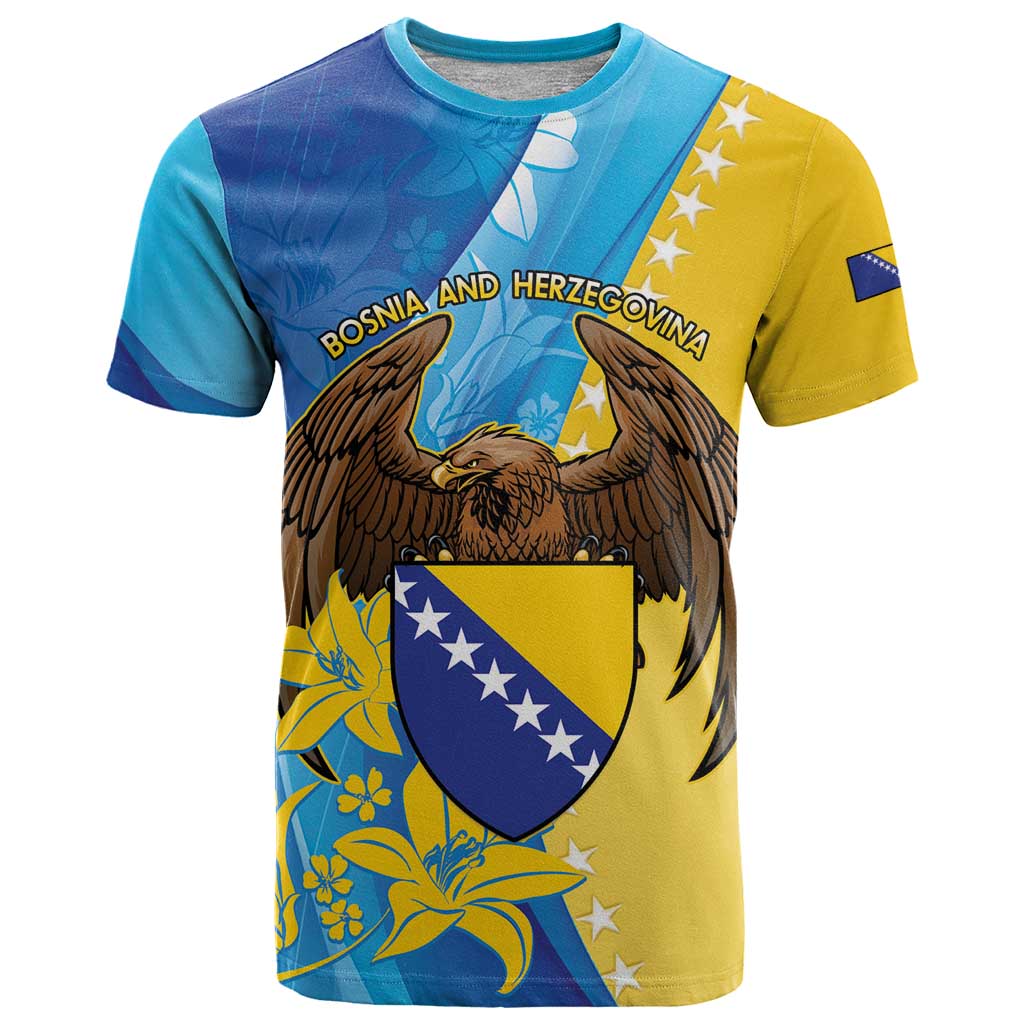 Personalised Bosnia and Herzegovina Independence Day T Shirt Lilium Bosniacum With Eagle Curve Style - Wonder Print Shop