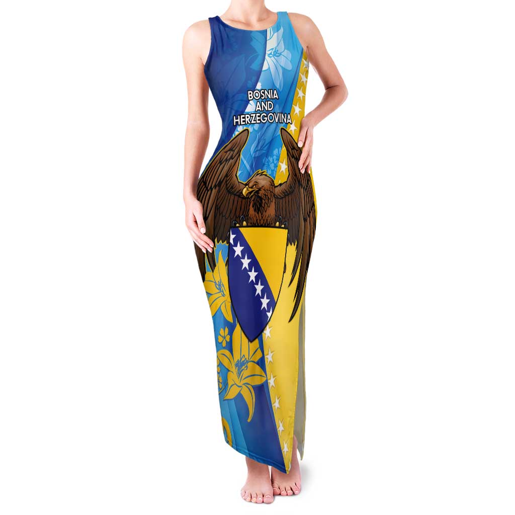 Personalised Bosnia and Herzegovina Independence Day Tank Maxi Dress Lilium Bosniacum With Eagle Curve Style - Wonder Print Shop