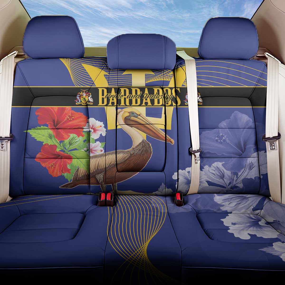 Barbados Independence Day Back Car Seat Cover 30 November Brown Pelican With Trident - Wonder Print Shop