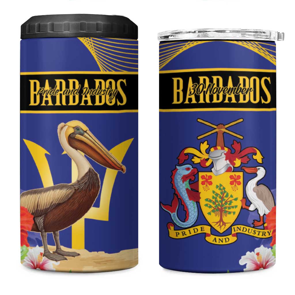 Barbados Independence Day 4 in 1 Can Cooler Tumbler 30 November Brown Pelican With Trident - Wonder Print Shop