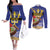 Barbados Independence Day Couples Matching Off The Shoulder Long Sleeve Dress and Long Sleeve Button Shirt 30 November Brown Pelican With Trident