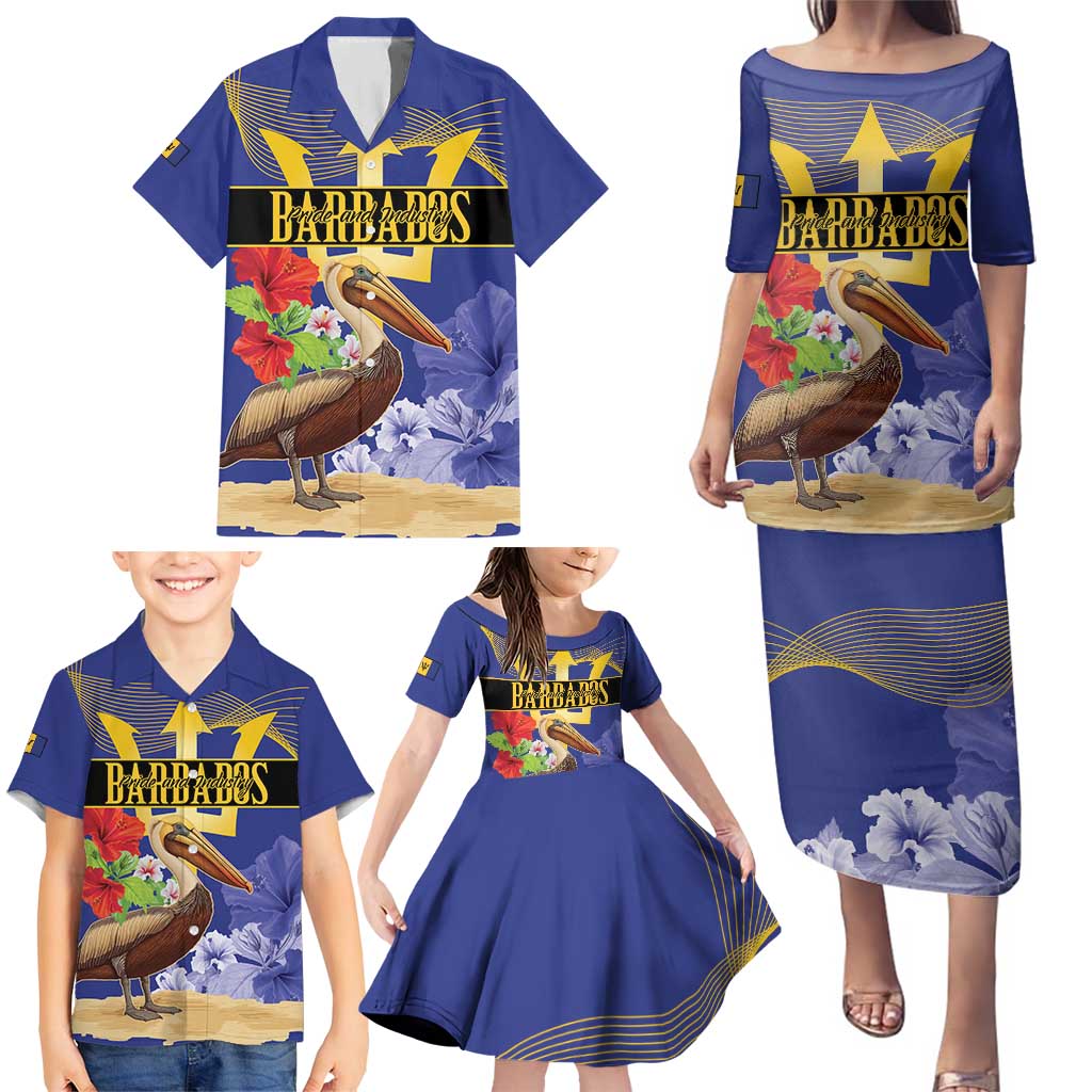 Barbados Independence Day Family Matching Puletasi and Hawaiian Shirt 30 November Brown Pelican With Trident - Wonder Print Shop