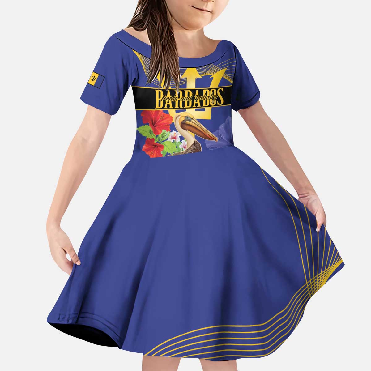 Barbados Independence Day Kid Short Sleeve Dress 30 November Brown Pelican With Trident - Wonder Print Shop