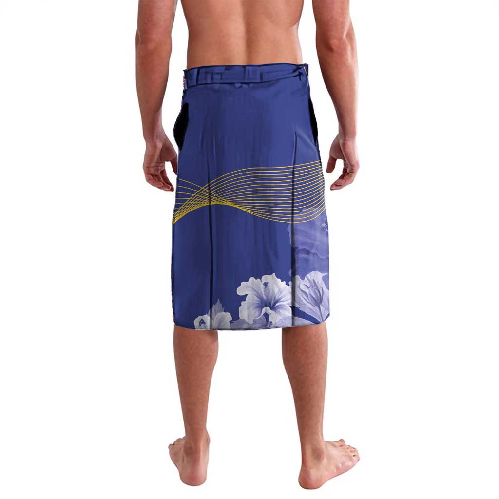 Blue lavalava shorts with floral pattern, elastic waistband and drawstring