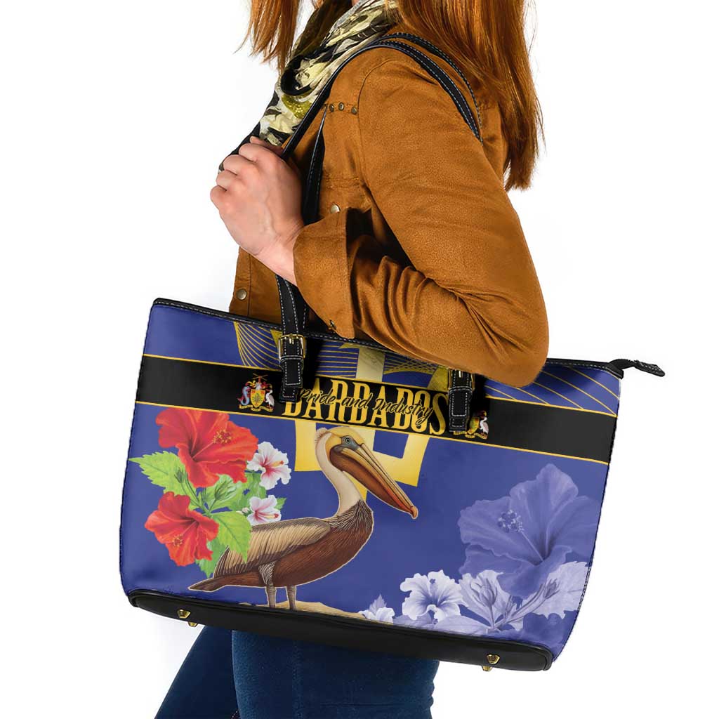 Barbados Independence Day Leather Tote Bag 30 November Brown Pelican With Trident - Wonder Print Shop