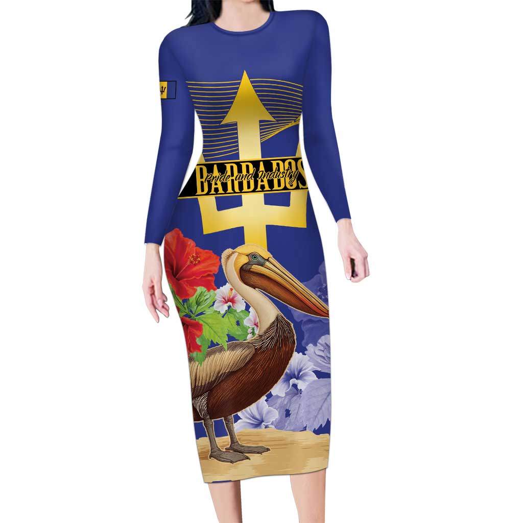 Barbados Independence Day Long Sleeve Bodycon Dress 30 November Brown Pelican With Trident - Wonder Print Shop