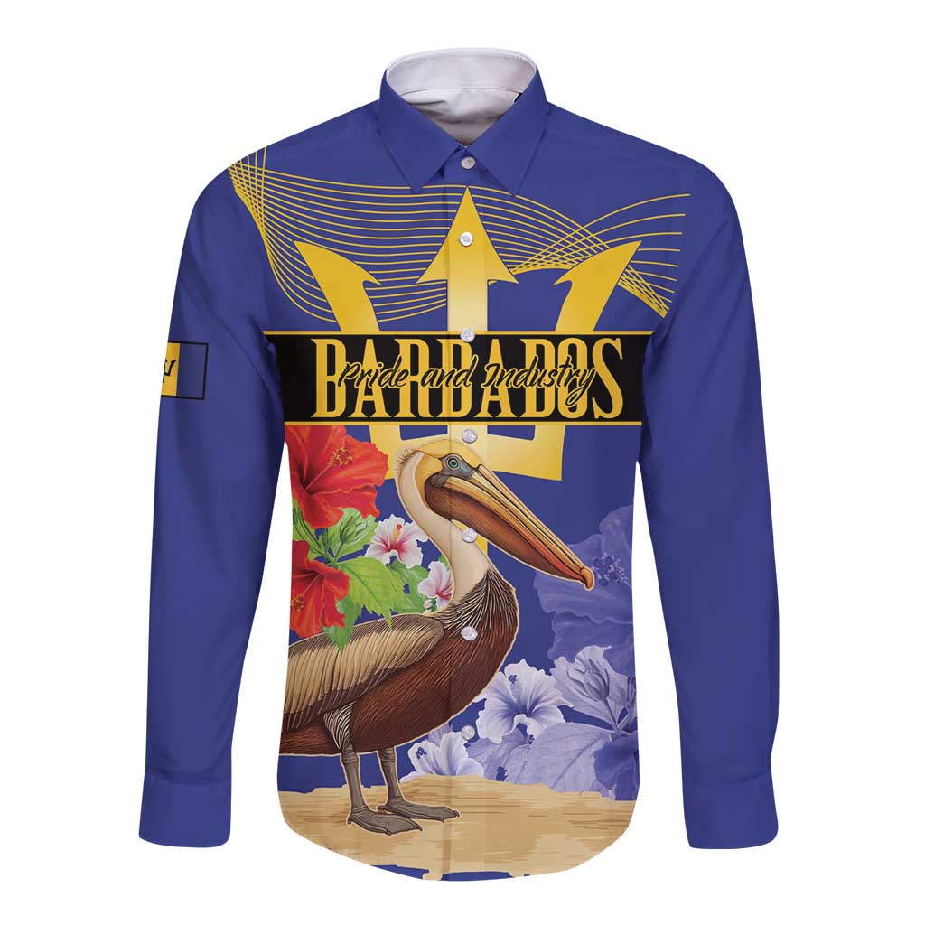 Barbados Independence Day Long Sleeve Button Shirt 30 November Brown Pelican With Trident - Wonder Print Shop