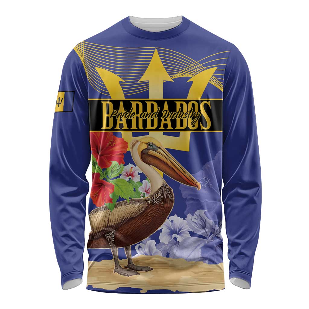 Barbados Independence Day Long Sleeve Shirt 30 November Brown Pelican With Trident - Wonder Print Shop