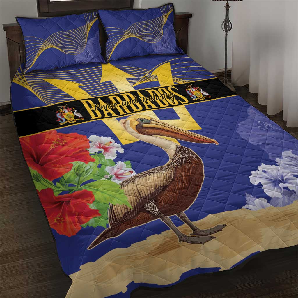 Barbados Independence Day Quilt Bed Set 30 November Brown Pelican With Trident - Wonder Print Shop