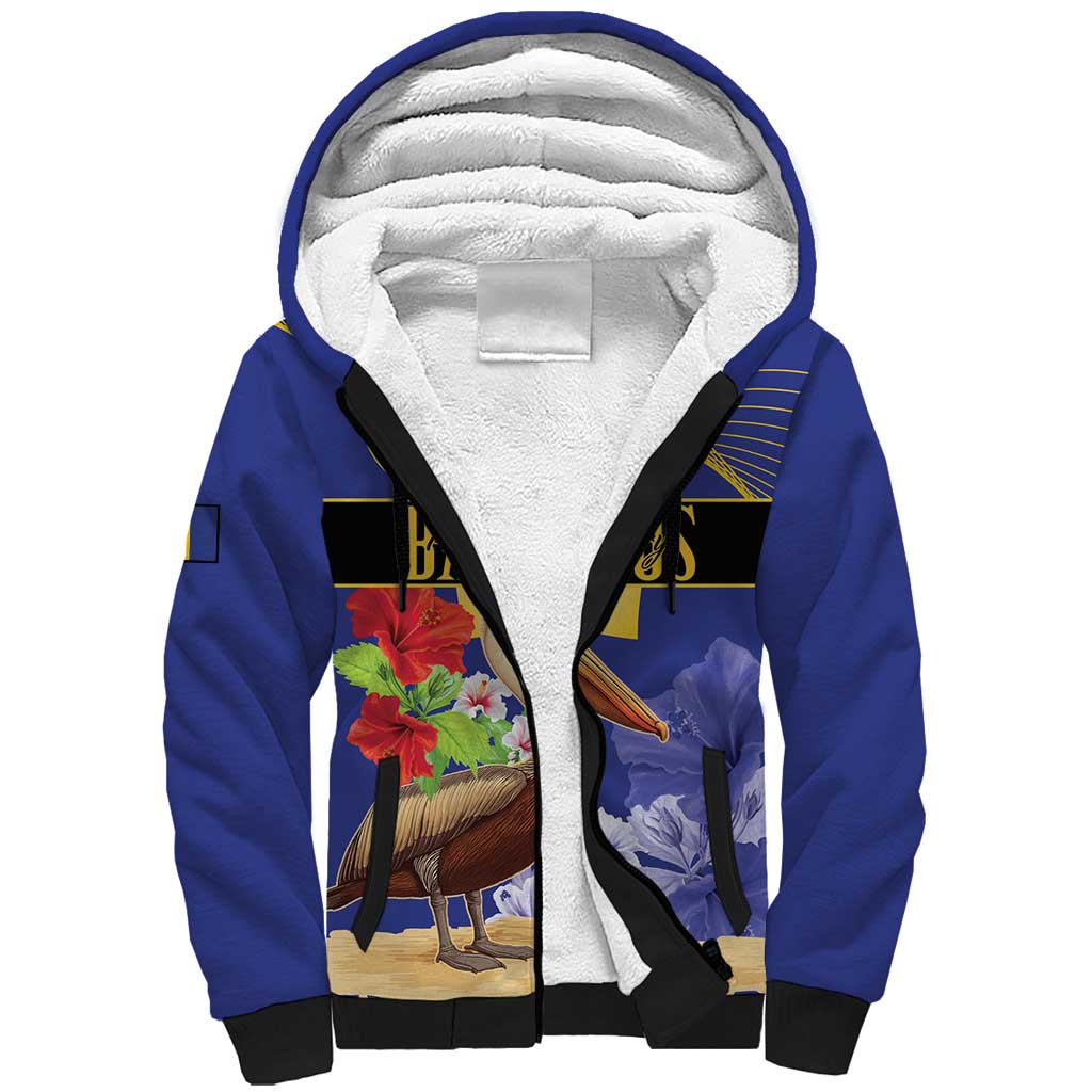 Barbados Independence Day Sherpa Hoodie 30 November Brown Pelican With Trident - Wonder Print Shop