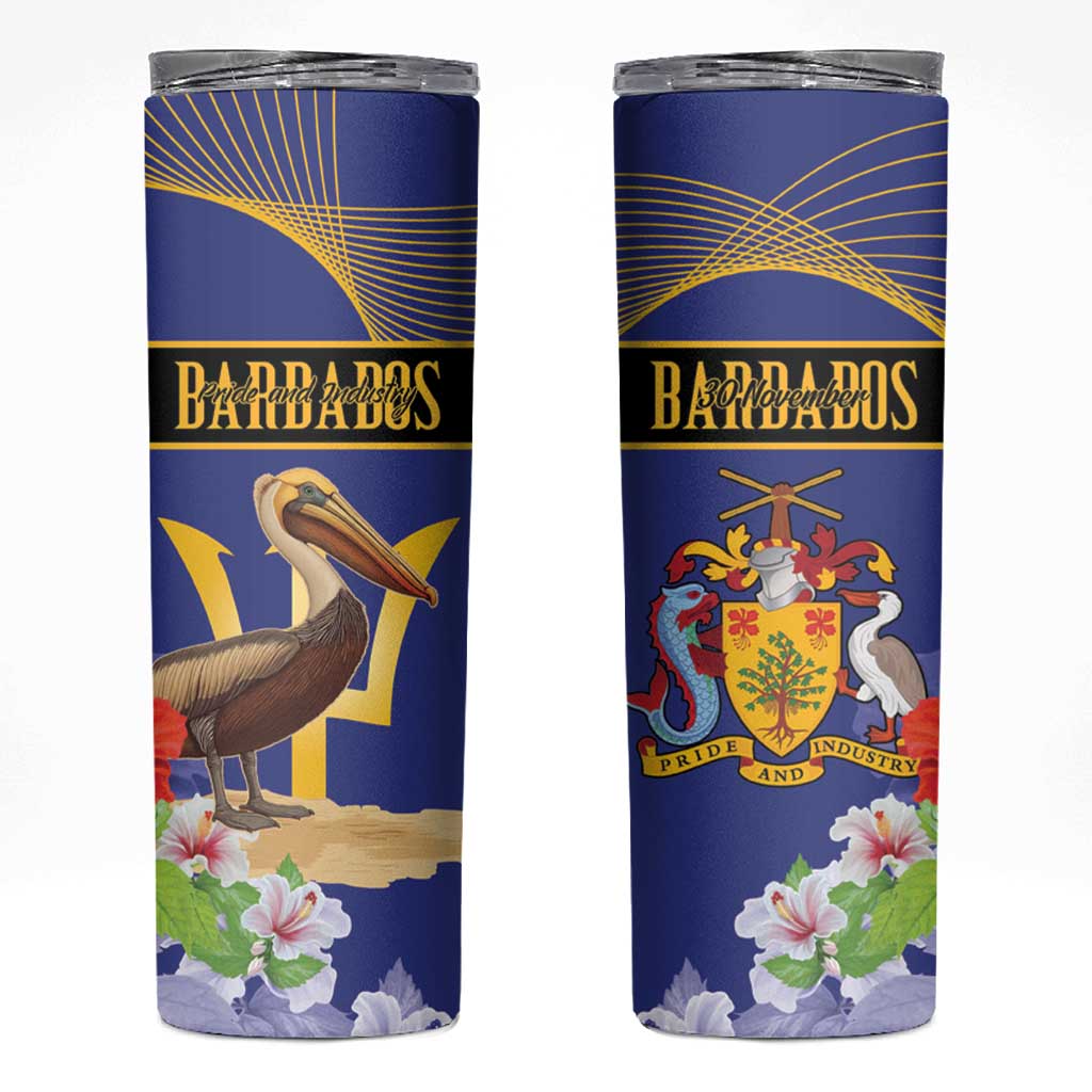 Barbados Independence Day Skinny Tumbler 30 November Brown Pelican With Trident - Wonder Print Shop