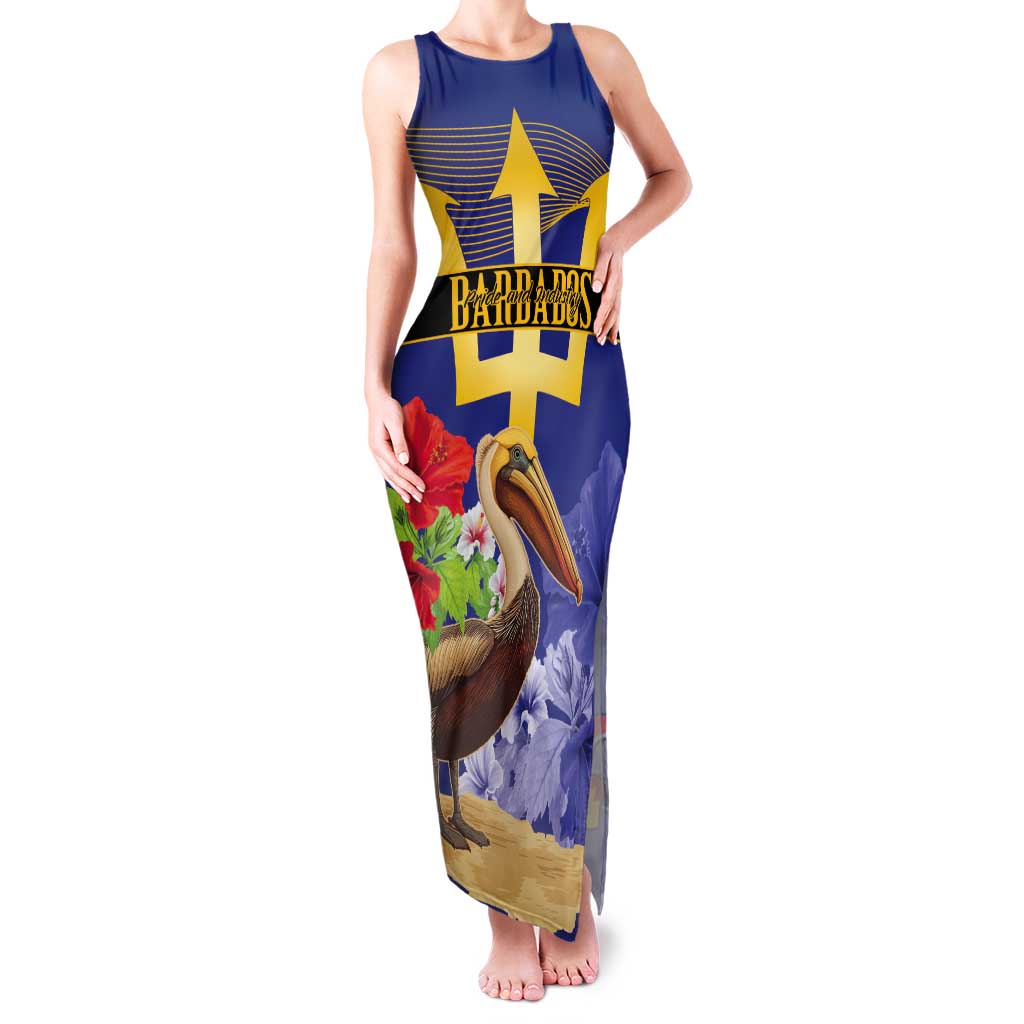 Barbados Independence Day Tank Maxi Dress 30 November Brown Pelican With Trident - Wonder Print Shop