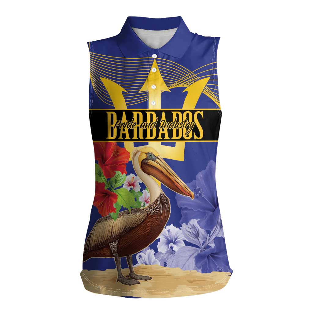 Barbados Independence Day Women Sleeveless Polo Shirt 30 November Brown Pelican With Trident - Wonder Print Shop