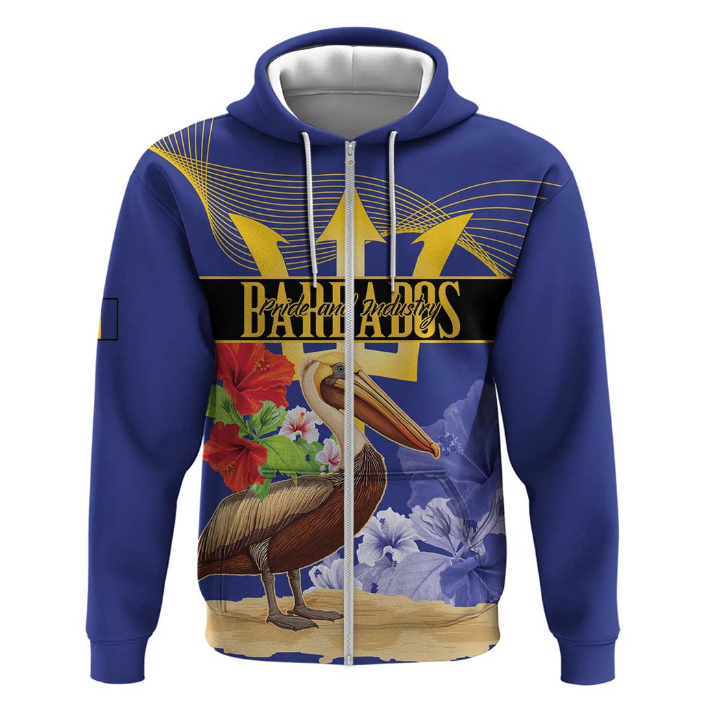 Barbados Independence Day Zip Hoodie 30 November Brown Pelican With Trident - Wonder Print Shop