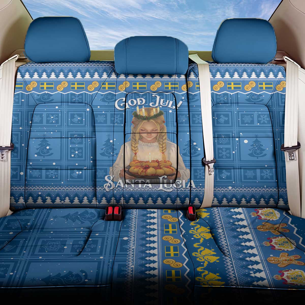 Sweden Christmas Back Car Seat Cover God Jul! Santa Lucia - Wonder Print Shop