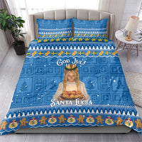 Blue Christmas duvet and pillow set with Santa Lucia and God Jul lettering