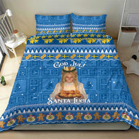 Blue Santa Lucia Christmas duvet set with two pillow covers, God Jul and border icons