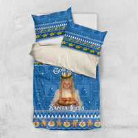 Blue Christmas bedding set: duvet cover and two pillowcases with Santa Lucia design