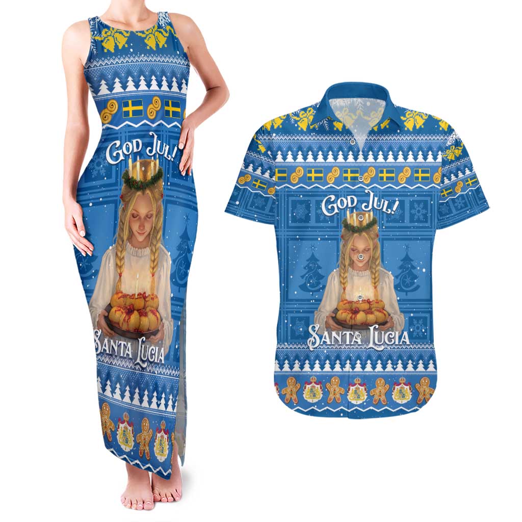 Sweden Christmas Couples Matching Tank Maxi Dress and Hawaiian Shirt God Jul! Santa Lucia - Wonder Print Shop