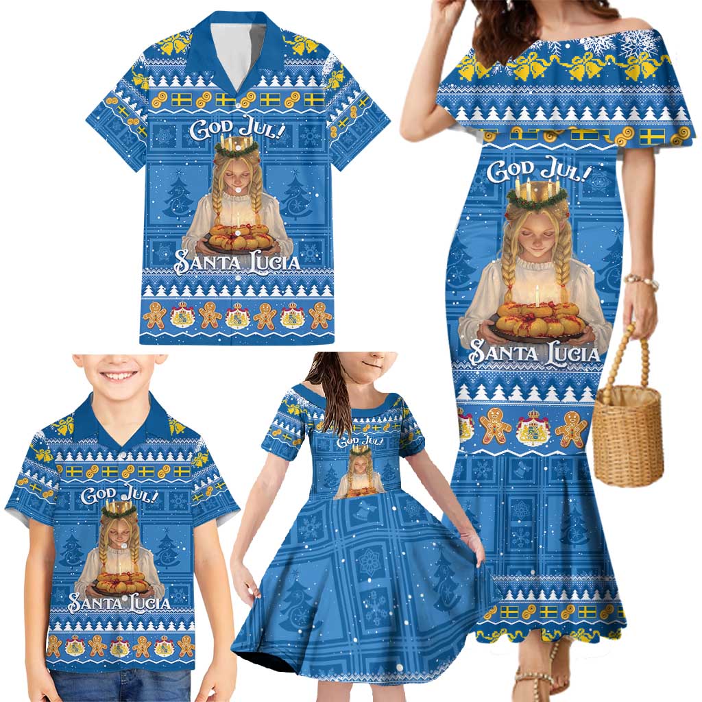 Sweden Christmas Family Matching Mermaid Dress and Hawaiian Shirt God Jul! Santa Lucia - Wonder Print Shop