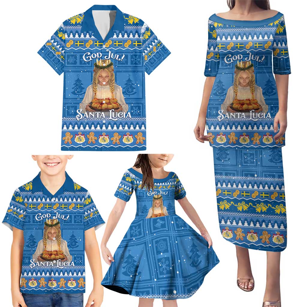 Sweden Christmas Family Matching Puletasi and Hawaiian Shirt God Jul! Santa Lucia - Wonder Print Shop