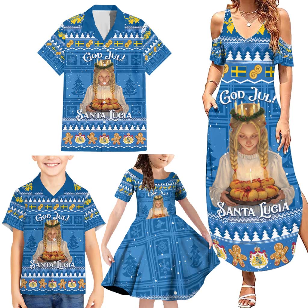 Sweden Christmas Family Matching Summer Maxi Dress and Hawaiian Shirt God Jul! Santa Lucia - Wonder Print Shop