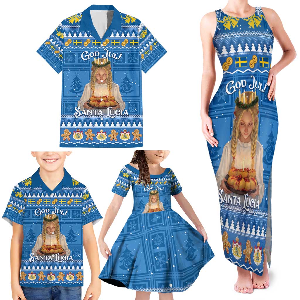 Sweden Christmas Family Matching Tank Maxi Dress and Hawaiian Shirt God Jul! Santa Lucia - Wonder Print Shop