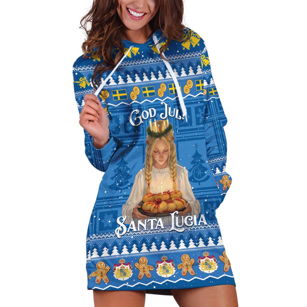 Sweden Christmas Hoodie Dress God Jul! Santa Lucia - Wonder Print Shop