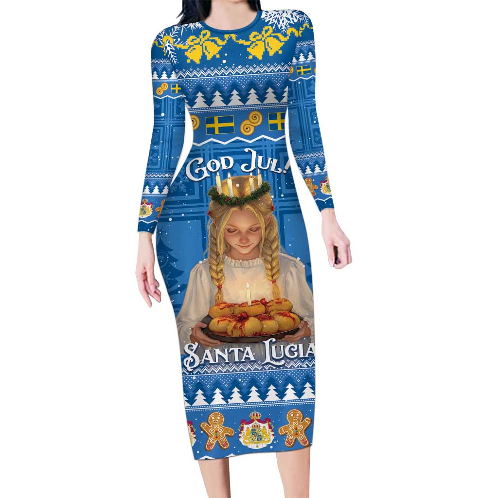 Sweden Christmas Long Sleeve Bodycon Dress God Jul! Santa Lucia - Wonder Print Shop