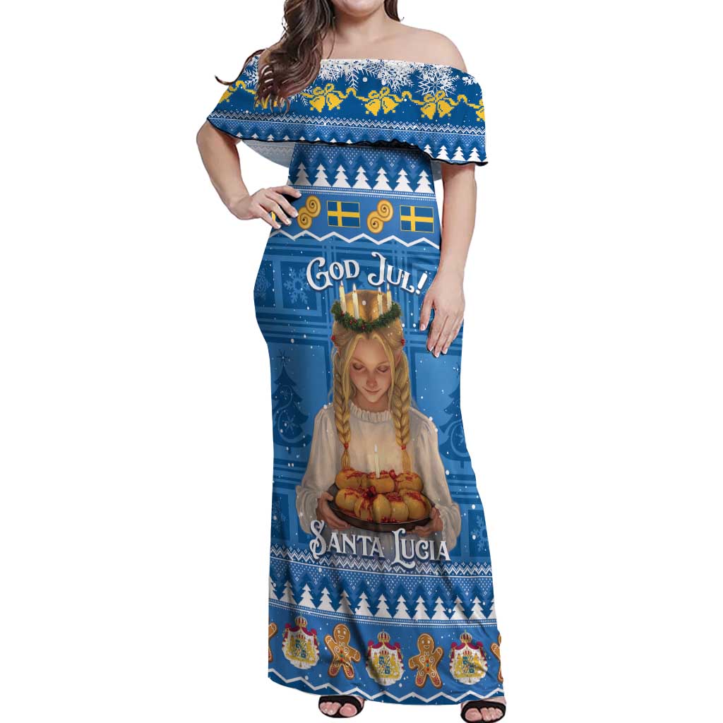 Sweden Christmas Off Shoulder Maxi Dress God Jul! Santa Lucia - Wonder Print Shop