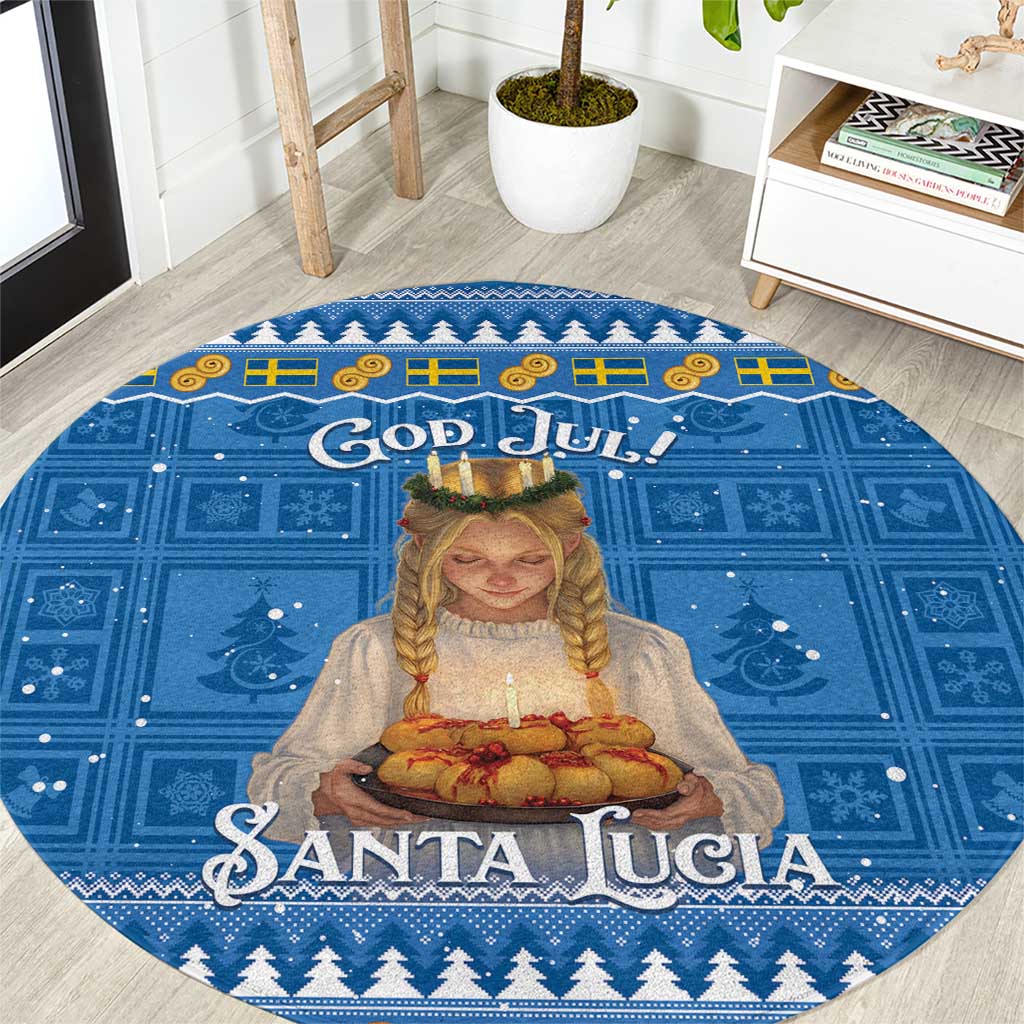 Sweden Christmas Round Carpet God Jul! Santa Lucia