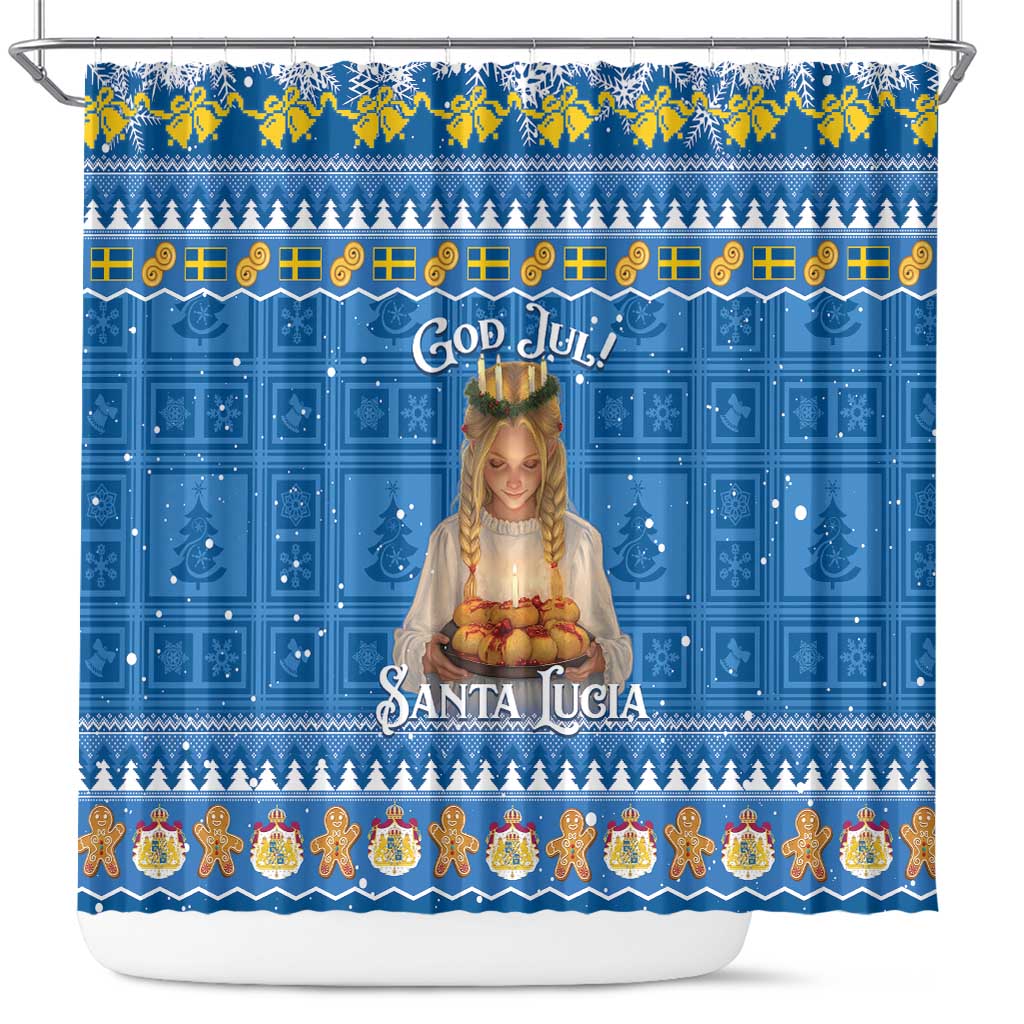 Sweden Christmas Shower Curtain God Jul! Santa Lucia