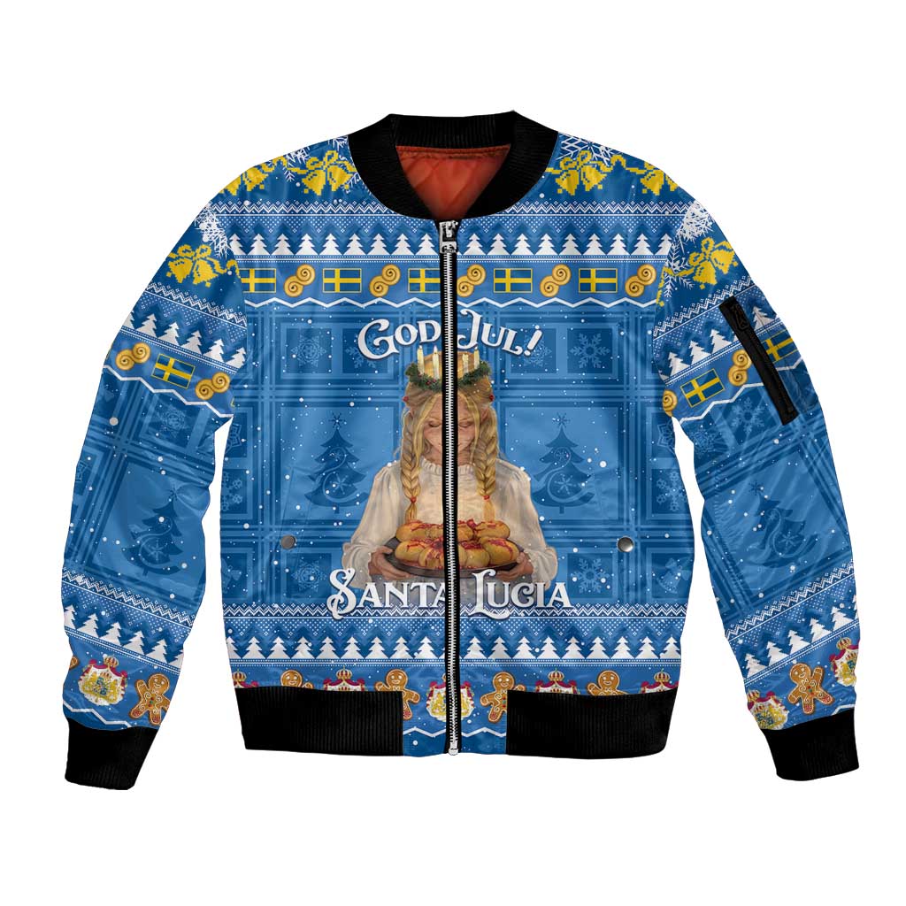 Sweden Christmas Sleeve Zip Bomber Jacket God Jul! Santa Lucia