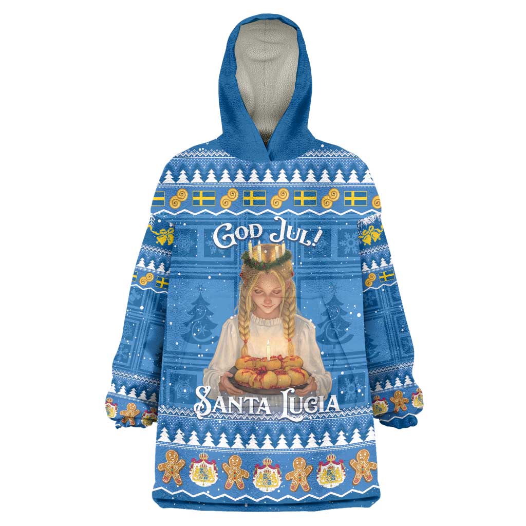 Sweden Christmas Wearable Blanket Hoodie God Jul! Santa Lucia