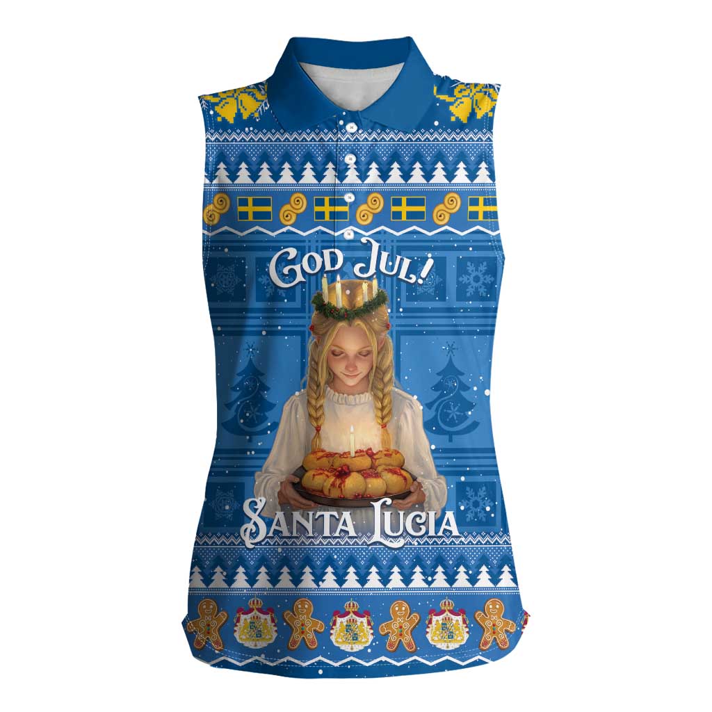 Sweden Christmas Women Sleeveless Polo Shirt God Jul! Santa Lucia