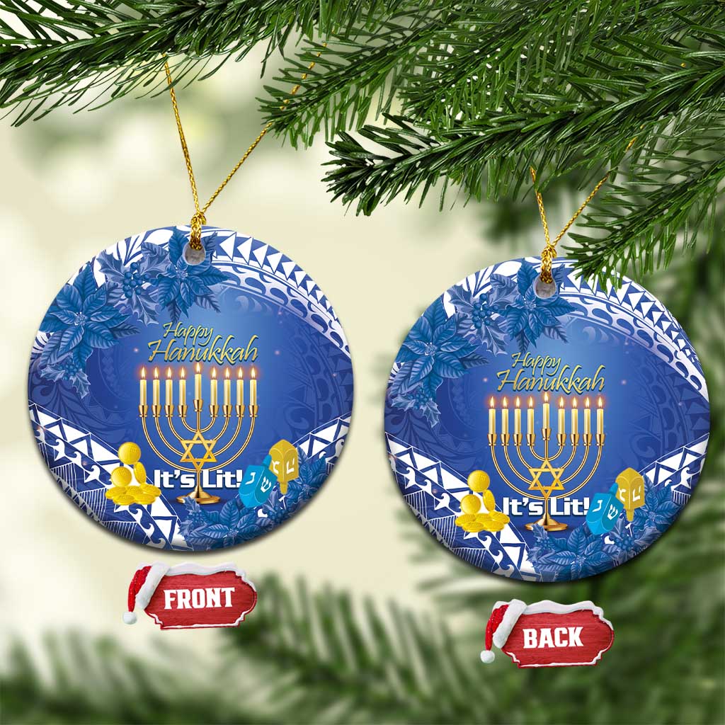 Hanukkah Jewish Festival Ceramic Ornament It's Lit - Polynesian Pattern - Wonder Print Shop