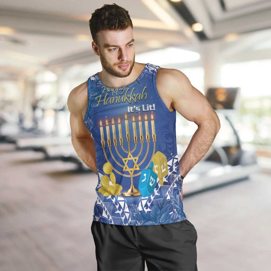 Personalised Hanukkah Jewish Festival Men Tank Top It's Lit - Polynesian Pattern - Wonder Print Shop