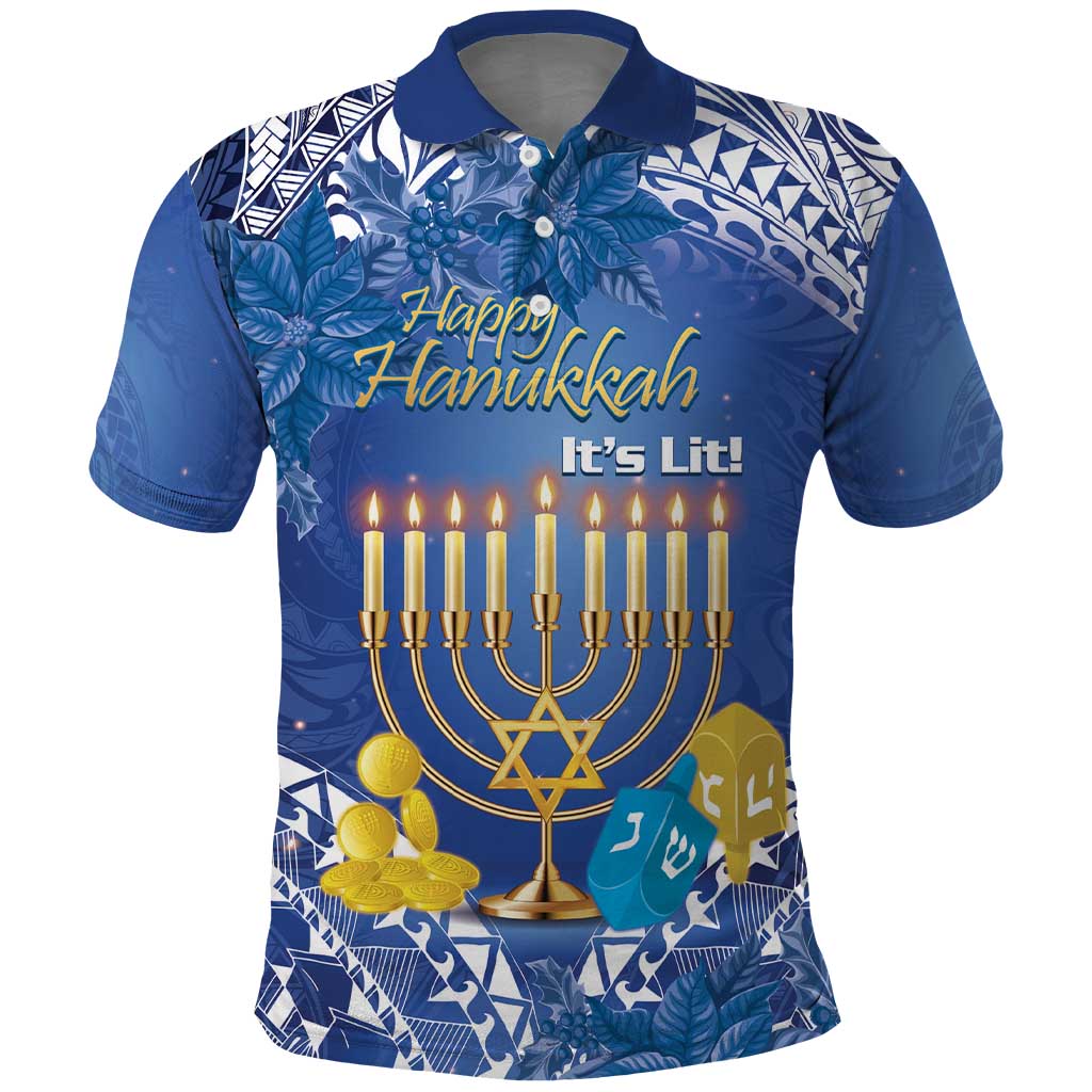 Personalised Hanukkah Jewish Festival Polo Shirt It's Lit - Polynesian Pattern