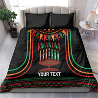 Black Kwanzaa duvet cover set with kinara candles, banner design, and Your Text