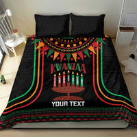 Black Kwanzaa duvet cover set with kinara candles, Your Text, and geometric border