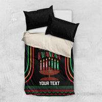 Black Kwanzaa bedding set with kinara candles, Your Text, and two pillow shams