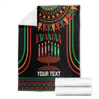 Black Kwanzaa kinara candle blanket with multicolor arch curtains and fold-over display
