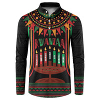 Black long-sleeve button sweatshirt with colorful Kwanzaa kinara candle graphic