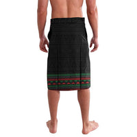 Black geometric lavalava skirt with green red striped hem band