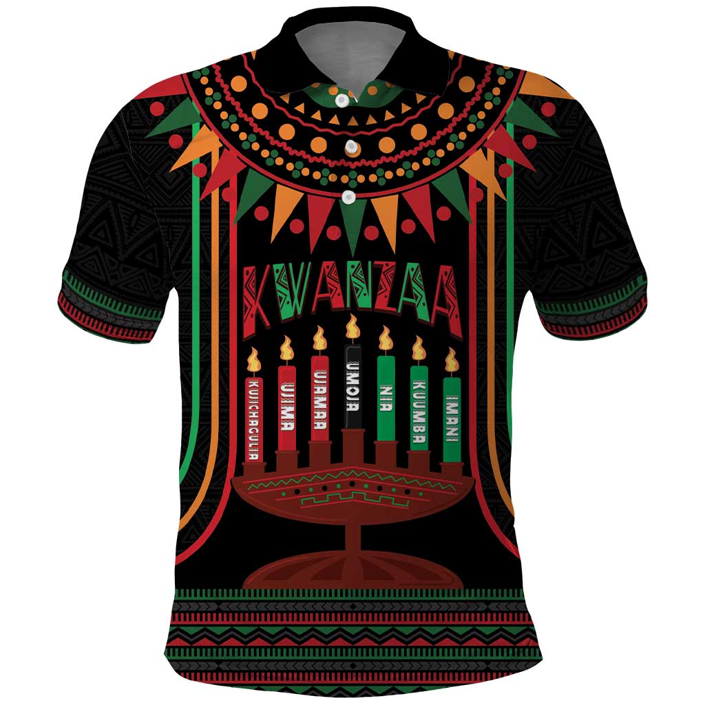 Personalized African-American Kwanzaa Polo Shirt Kinara Candles African Pattern