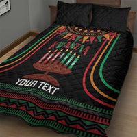 Black Kwanzaa quilt bed set with Kinara candles, “YOUR TEXT”, and matching pillow shams